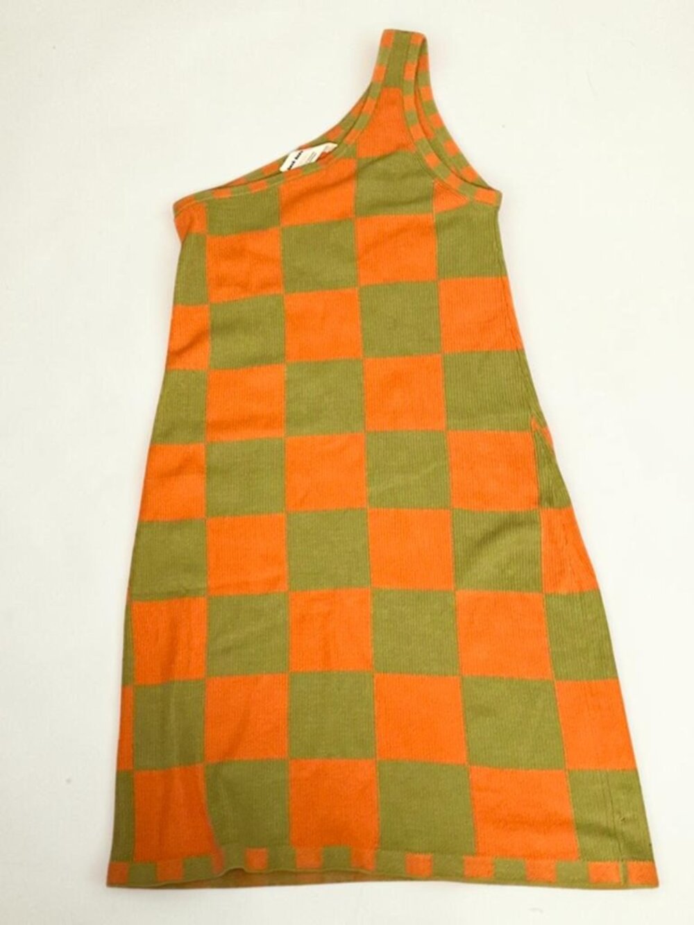 Back Beat Co. - One Shouldered  Checkered Dress - Papaya - Picture 5 of 5